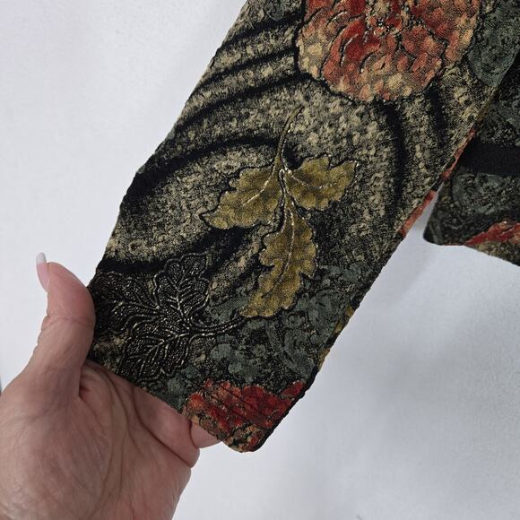 VTG K Petite Collection Jacket Sz 12P Green Multi Floral Button Front Open Back - Picture 5 of 14